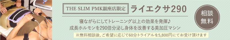 初回限定無料 THE SLIM PMK銀座店限定 APTSライエクサ 寝ながらにしてトレーニング以上の効果を発揮♪成長ホルモンを290倍分泌し身体を改善する美加圧マシン ※無料相談後、ご希望に応じて60分トライアルを5,800円にてお受け頂けます